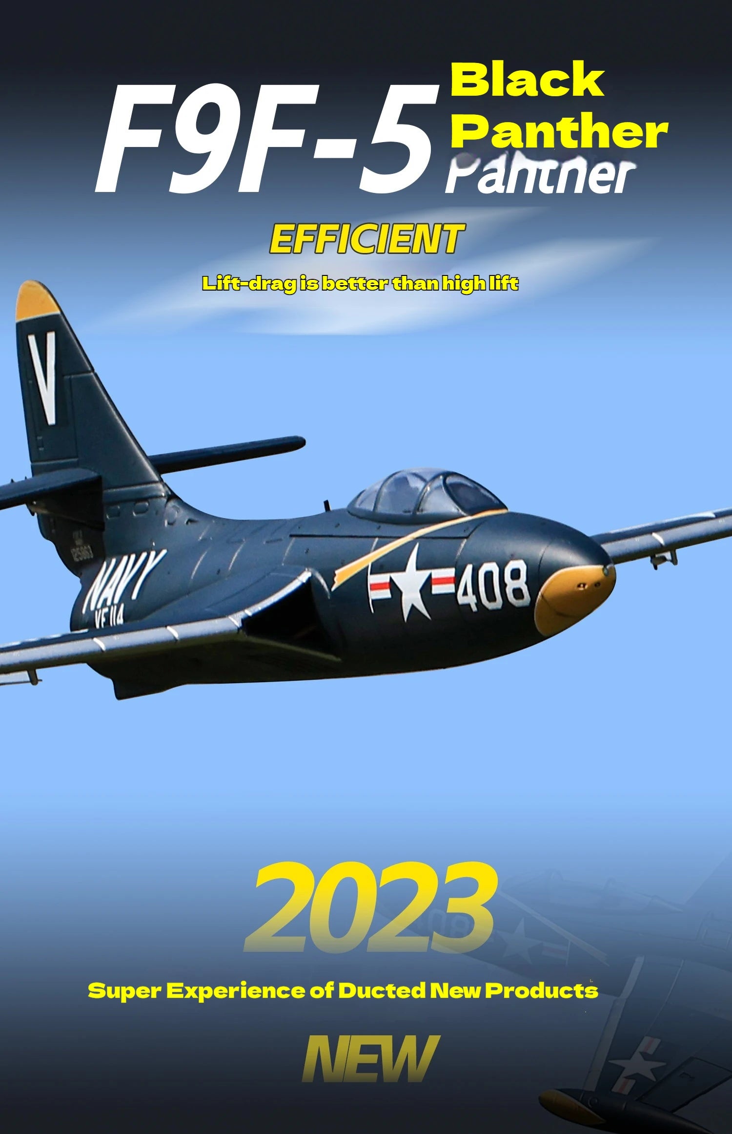 Freewing 64mm F9f-5 V2 Black Panther Edition Electric Channel Fighter Model Aircraft Rc Plane Toy Gift