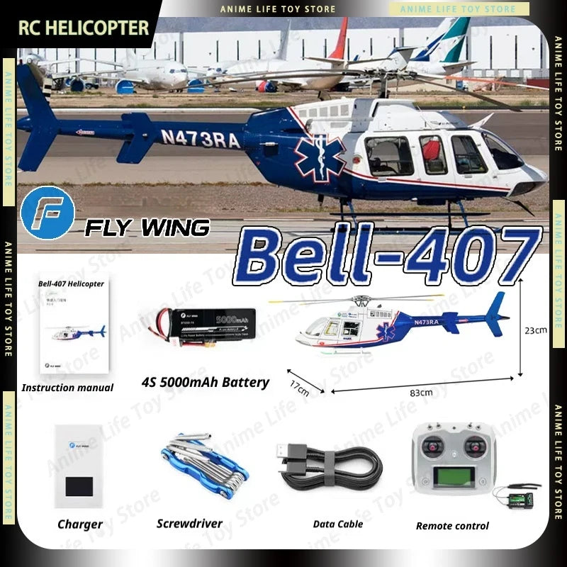 New Bell 407 Rc Helicopter Flywing 470 Scale Brushless RC Plane 4 Propellers 10CH With 4S 5000mAh RC Airplane Model Adults Gifts