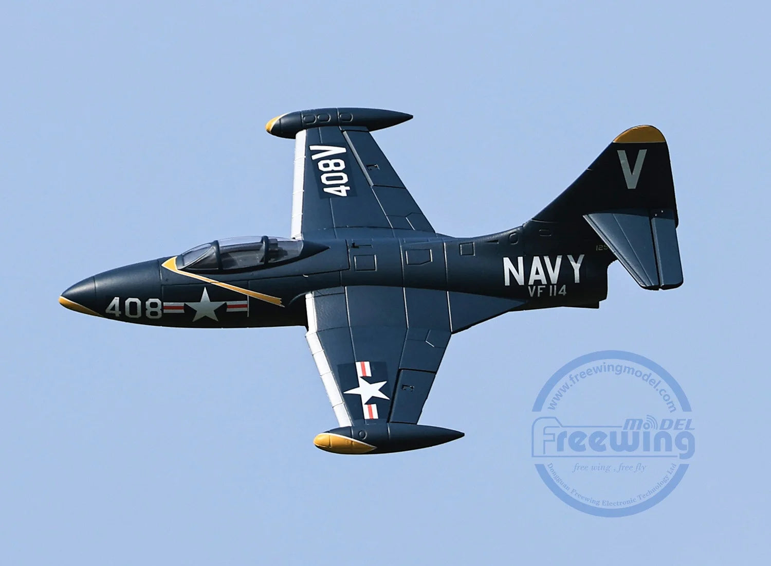 Freewing 64mm F9f-5 V2 Black Panther Edition Electric Channel Fighter Model Aircraft Rc Plane Toy Gift