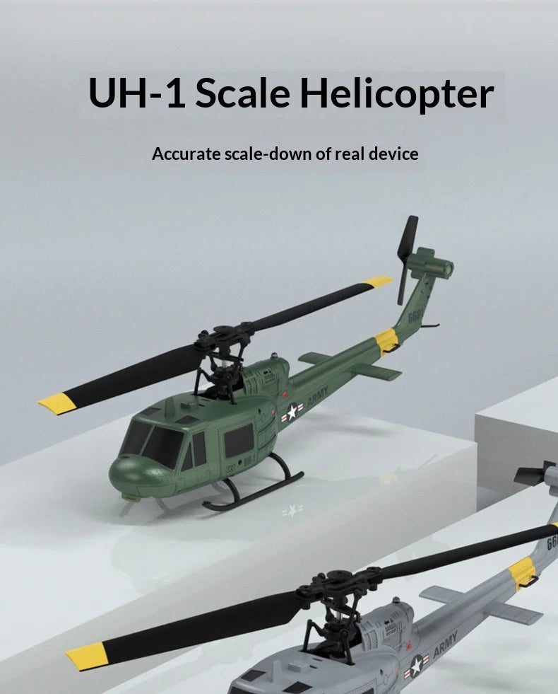RC UH-1 Huey Helicopter, 4-Channel, Optical Flow Positioning, Altitude Hold, Easy One-Key Flight for Beginners
