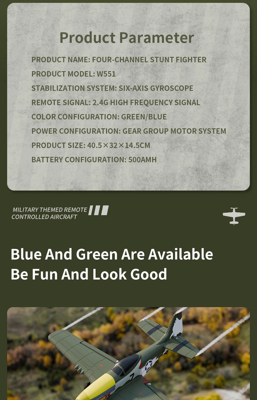 P51 Mustang RC Plane 2.4G 4CH 6 Axis EPP Foam 410MM Fixed Wingspan One Key Aerobatic RC Fighters Glider Toys Gifts