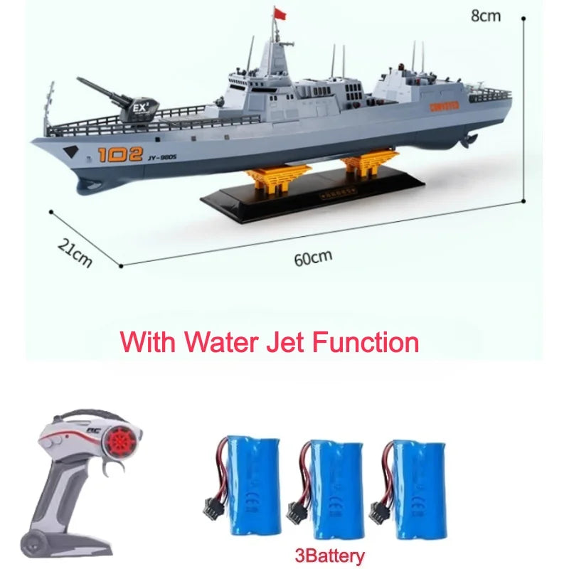 60CM Large RC Ship Simulation Destroyer Model Summer Water Spray Outdoor Toy For Kid Long Range Remote Control Ship Boy Gift