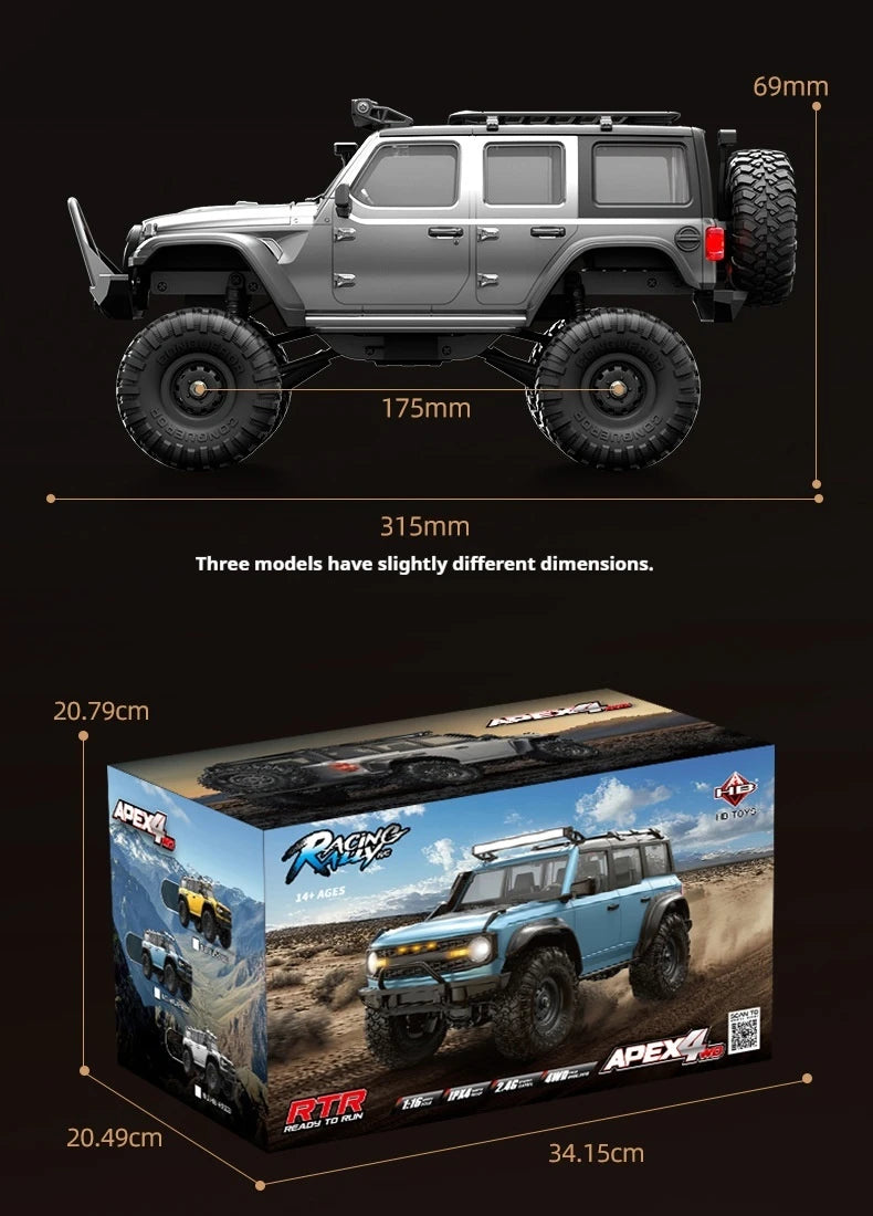 HB HuangBo RC Car RTR 1/16 Scale 4WD Off-Road Crawler Car Full Proportional Remote Control Electric Toy for Adults and Kids