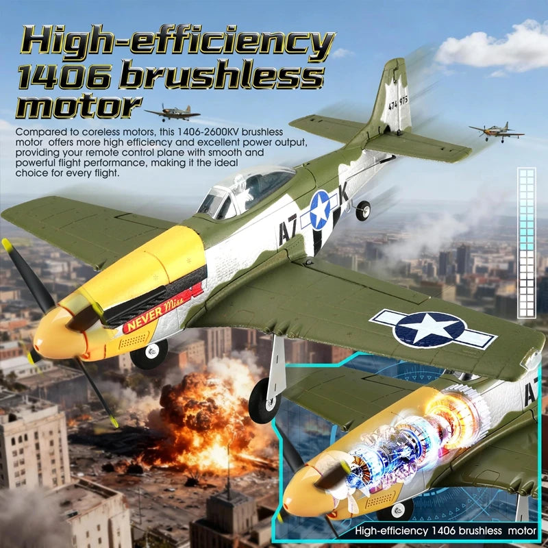 RC Plane 5CH 3D/6G Fixed-wing RC Airplane P51D Mustang RTF for Adults Beginners Easy to Fly Removable Brushless Fighter Helicopt