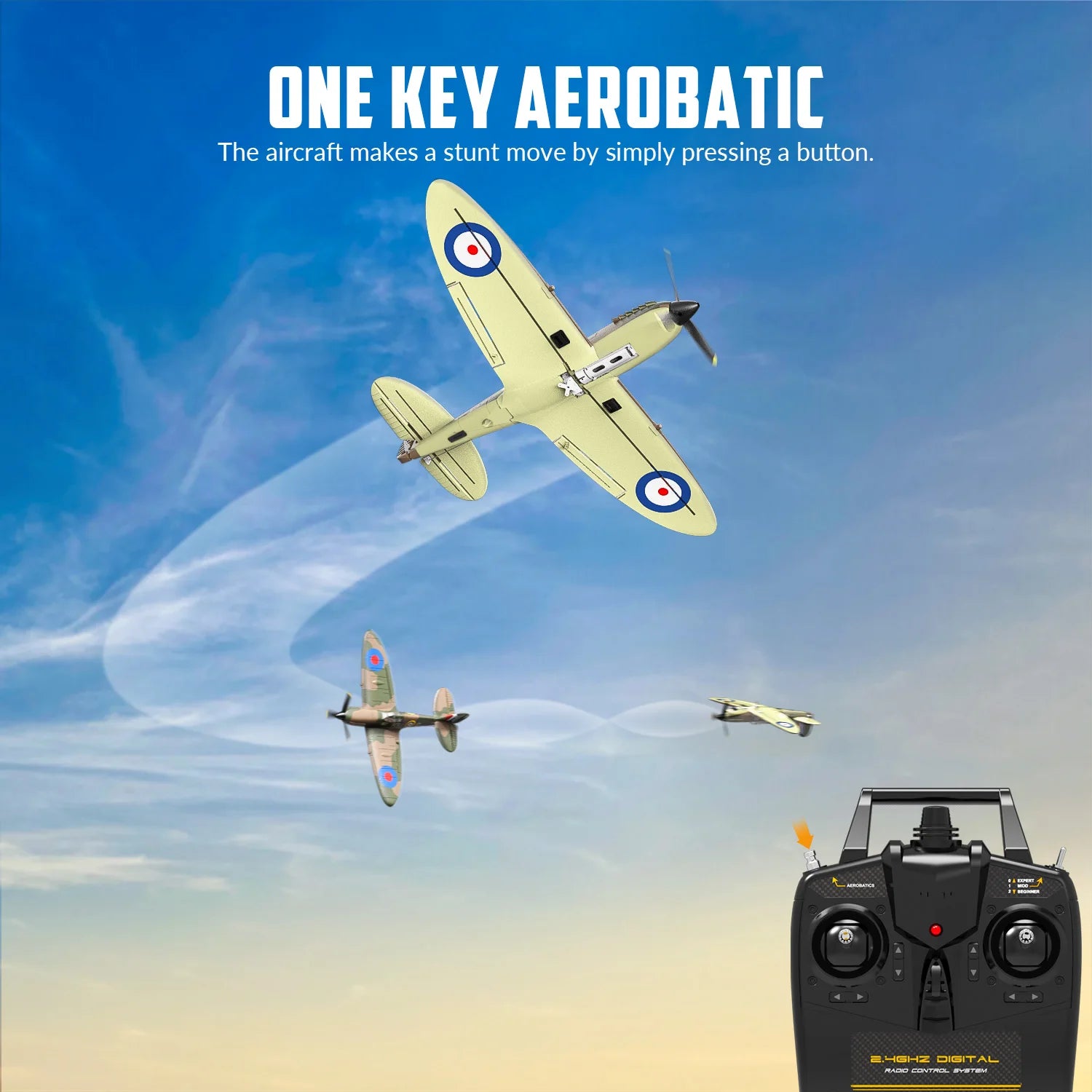 VOLANTEXRC RC Plane Spitefire 400 2.4Ghz 4CH 6-axis Stabilizer System For Beginner Remote Control Airplane 761-12 RTF