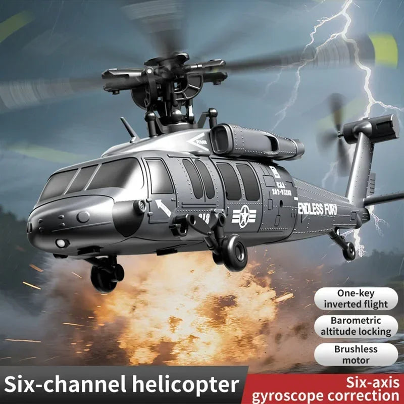 JJRC 6CH RC Helicopter UH-60L 6 Axes Aileron-free Design Fighter Jet With Brushless Motor One Key Takeoff 3D Roll Airlane Toy