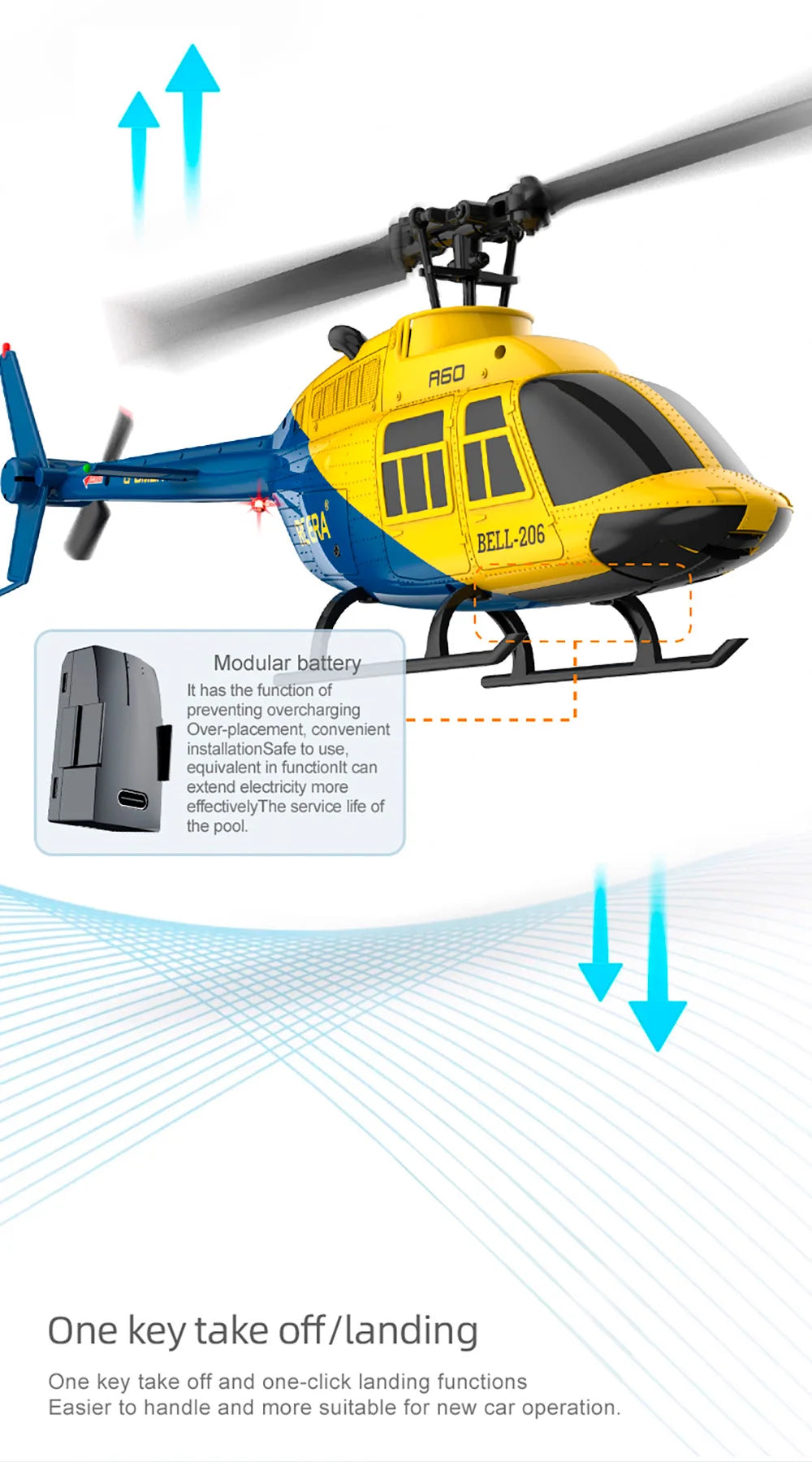 RC ERA A60 4CH Helicopter 1/42 BELL-206 Optical Flow Positioning 120M 6-Axis Gyro RC Plane