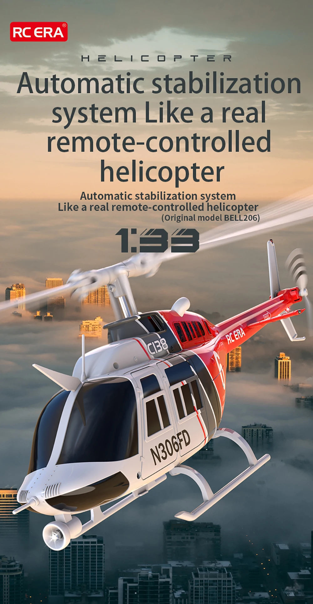 RC ERA RC Helicopter 1:33 Bell-206 Aircraft C138 6CH  6-axis Gyro Remote Control Plane