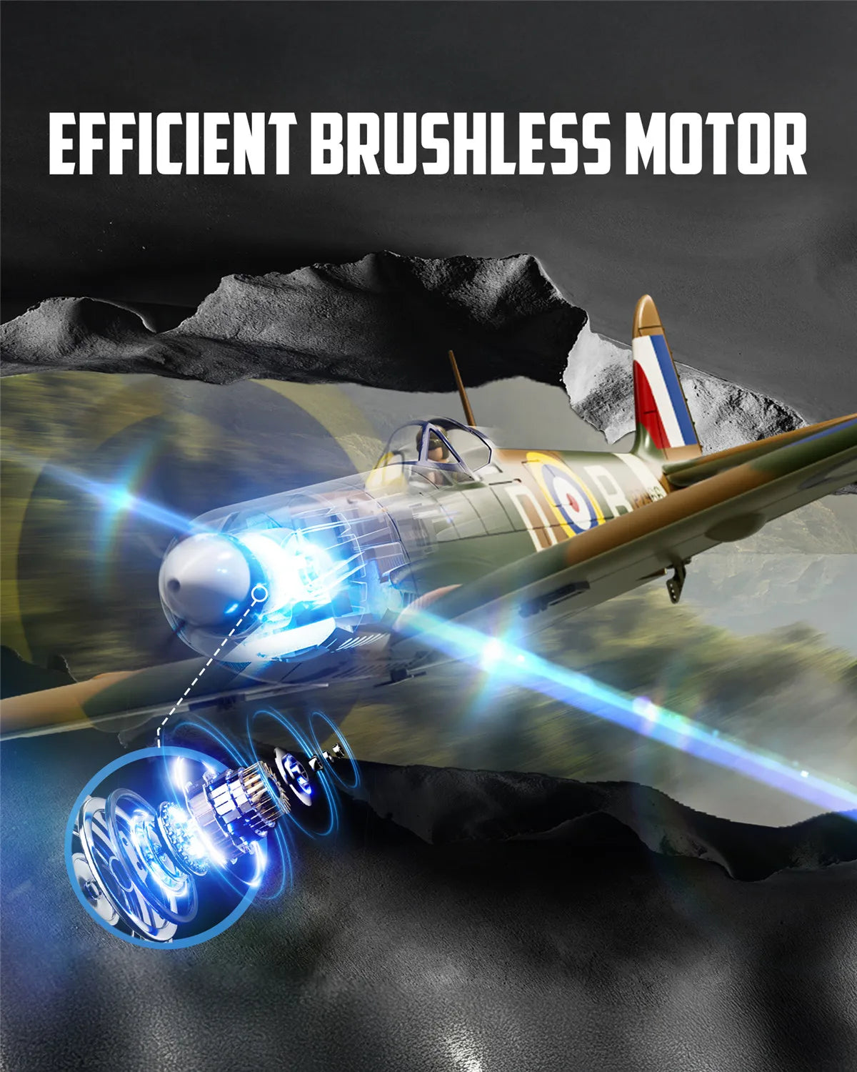 Volantex RC 500mm Spitfire 768-5 Ready to Fly RTF RC Plane Warbird with Brushless motor, 2.4G Transmitter & Receiver, Battery