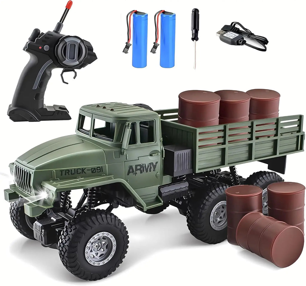 RC Military Truck 6x6 Road Remote Control Car 1/16 Scale Remote Control Truck 4WD All Terrain Rock Army Transport Vehicle Toy Ve