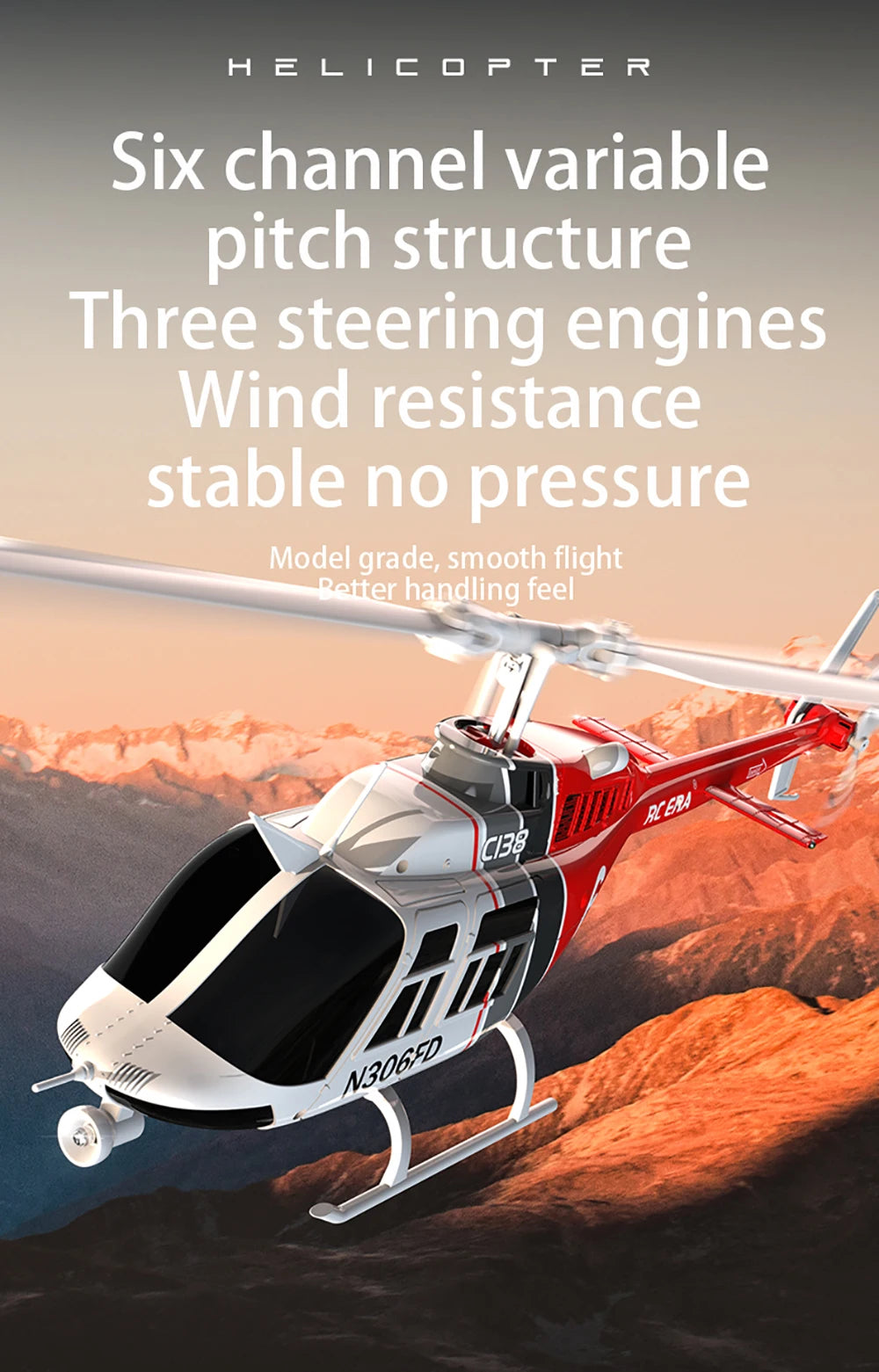 RC ERA RC Helicopter 1:33 Bell-206 Aircraft C138 6CH  6-axis Gyro Remote Control Plane