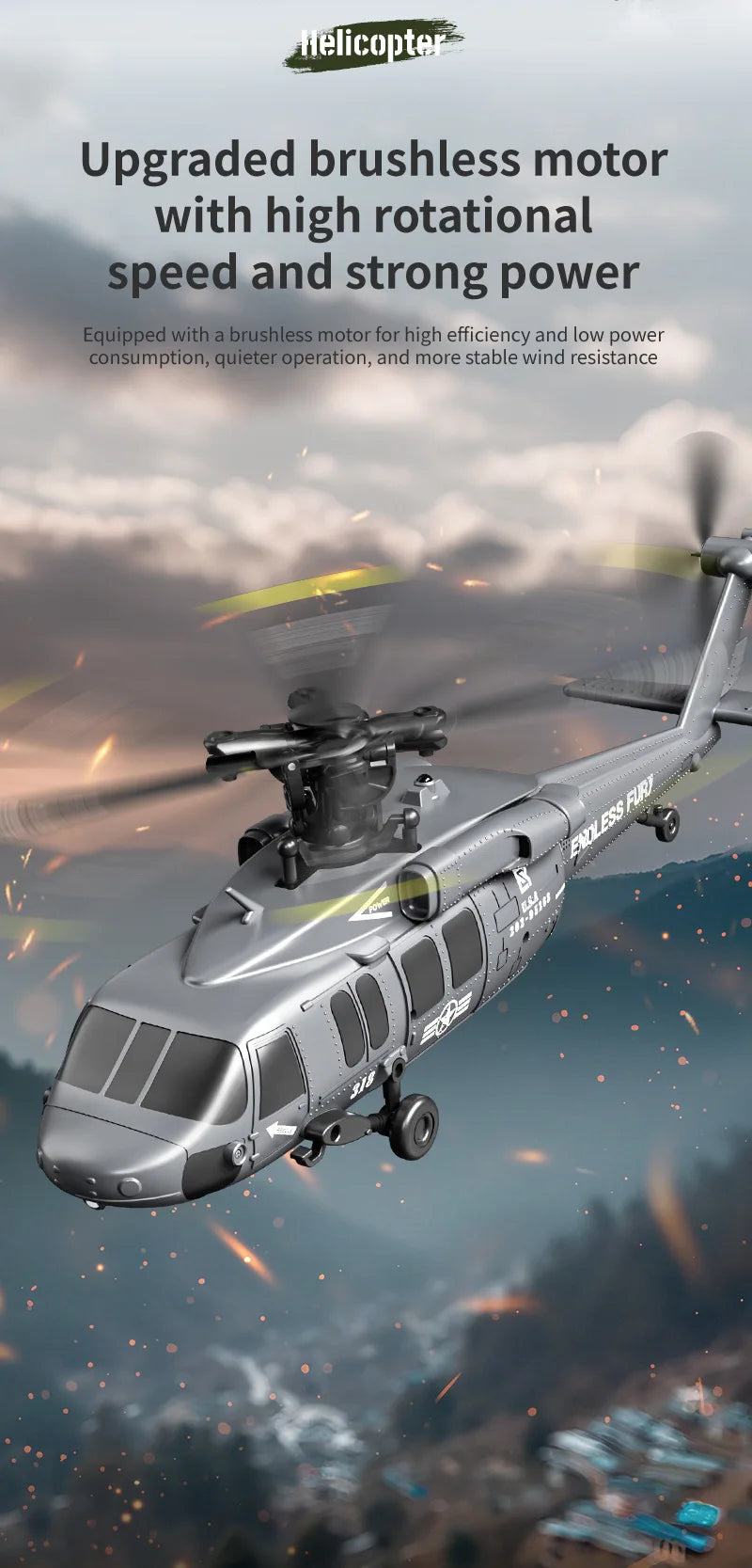 JJRC 6CH RC Helicopter UH-60L 6 Axes Aileron-free Design Fighter Jet With Brushless Motor One Key Takeoff 3D Roll Airlane Toy