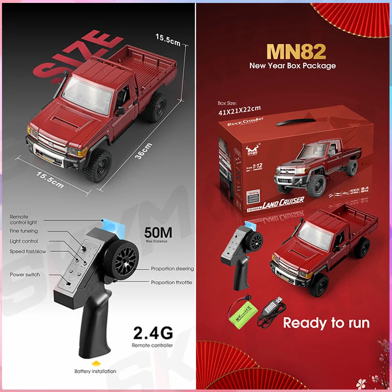 1:12 Rc Car Skymaker Mn Model Mn82 Retro Full-scale Simulation LC79 RTR 2.4g 4WD 280 Motor Remote Control RC Truck Model Car Toy