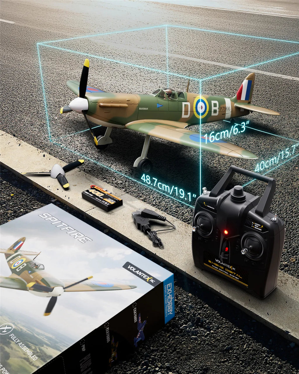 Volantex RC 500mm Spitfire 768-5 Ready to Fly RTF RC Plane Warbird with Brushless motor, 2.4G Transmitter & Receiver, Battery