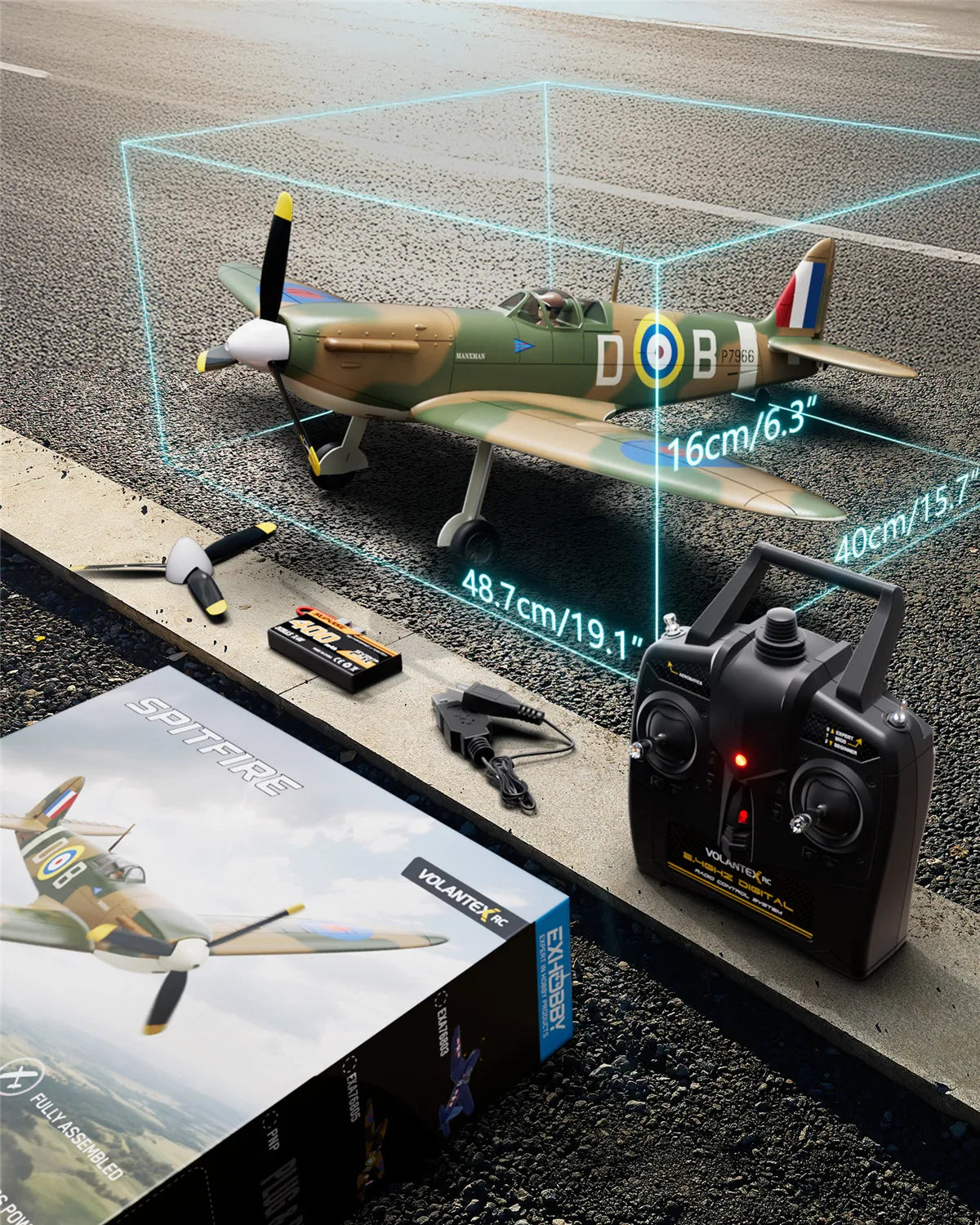 Volantex RC 500mm Spitfire 768-5 Ready to Fly RTF RC Plane Warbird with Brushless motor, 2.4G Transmitter & Receiver, Battery