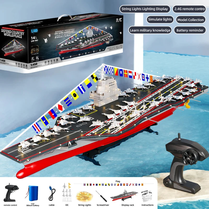 RC Warship 26.7 inch(68CM) Super Long Hull RC Boat Charging Military Children's Toy boy Electric Toy Ship Aircraft Carrier Warsh