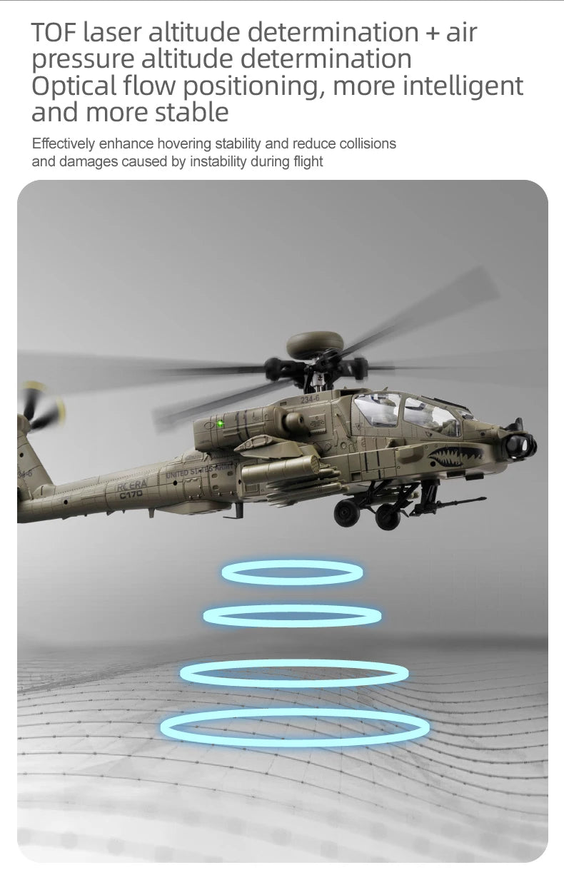 RC Helicopter C170 1:48 RC ERA Apache Remote Control Armed Helicopter Optical Flow Positioning 6CH Brushless Aircraft Model Toy