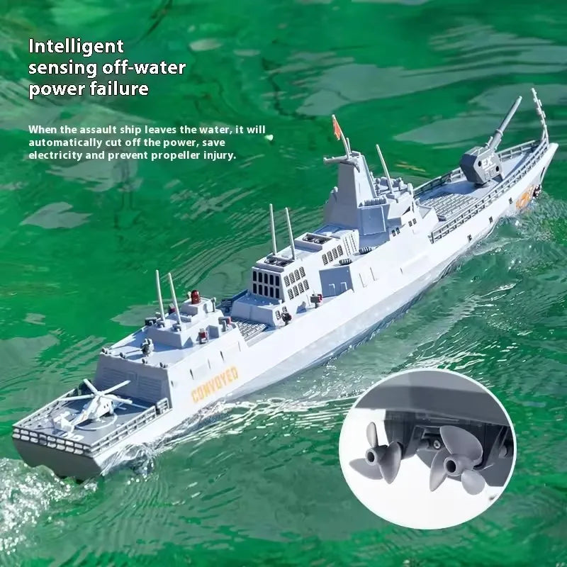 60CM Large RC Ship Simulation Destroyer Model Summer Water Spray Outdoor Toy For Kid Long Range Remote Control Ship Boy Gift