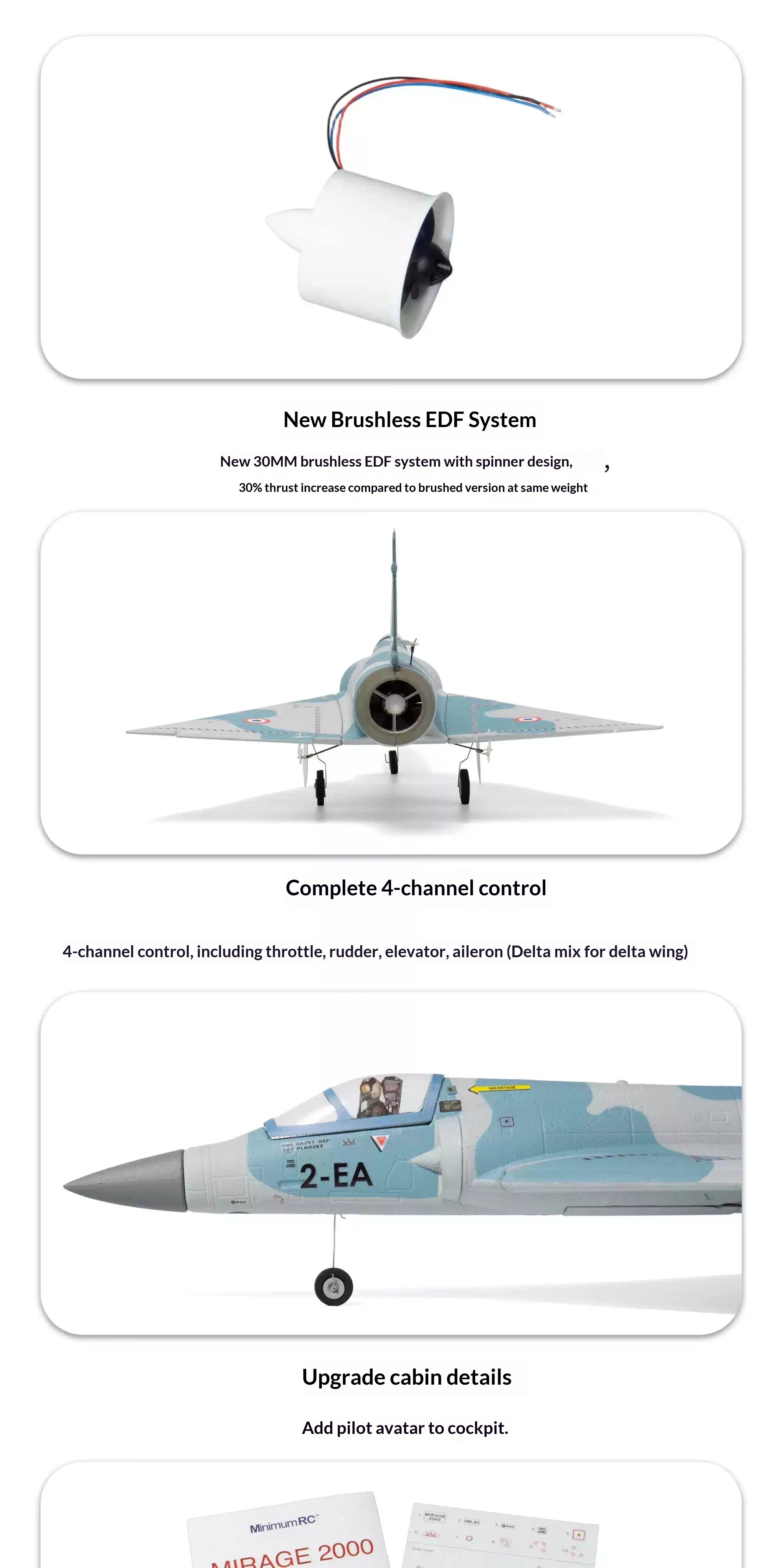 New Minimumrc Mirage 2000 30mm Brushless Edf 4ch Fixed Wing Rc Jet Plane Remote Control Aircraft Hobby Model Toy