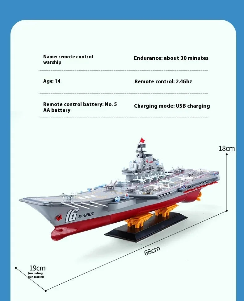 60CM Large RC Ship Simulation Destroyer Model Summer Water Spray Outdoor Toy For Kid Long Range Remote Control Ship Boy Gift