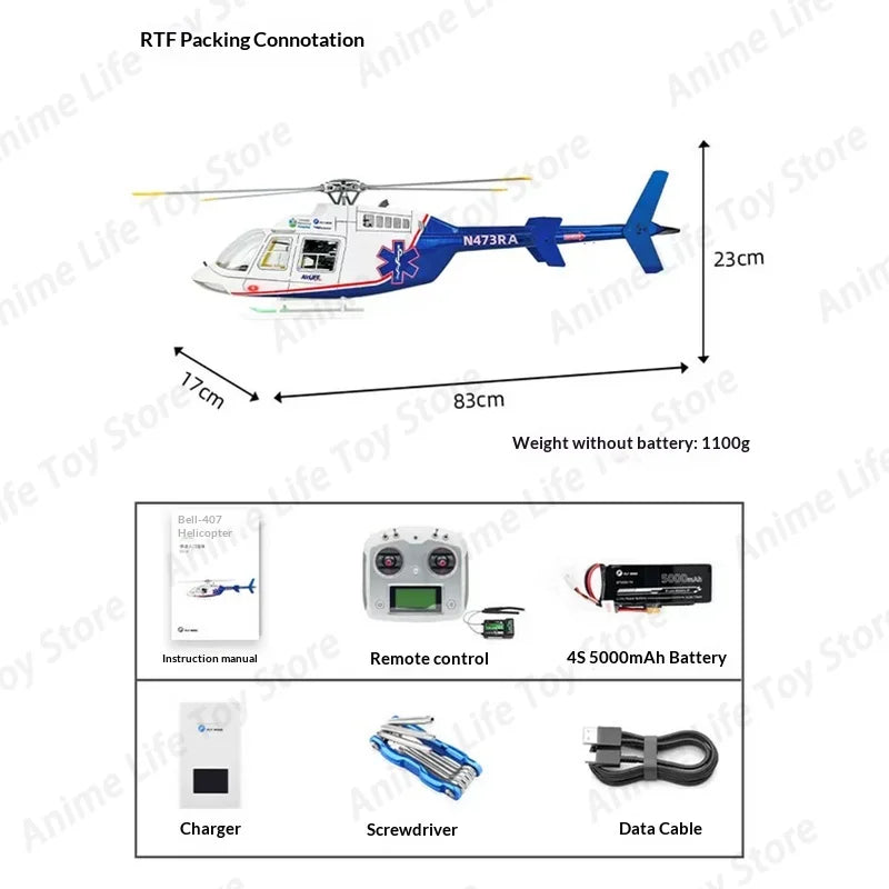 New Bell 407 Rc Helicopter Flywing 470 Scale Brushless RC Plane 4 Propellers 10CH With 4S 5000mAh RC Airplane Model Adults Gifts