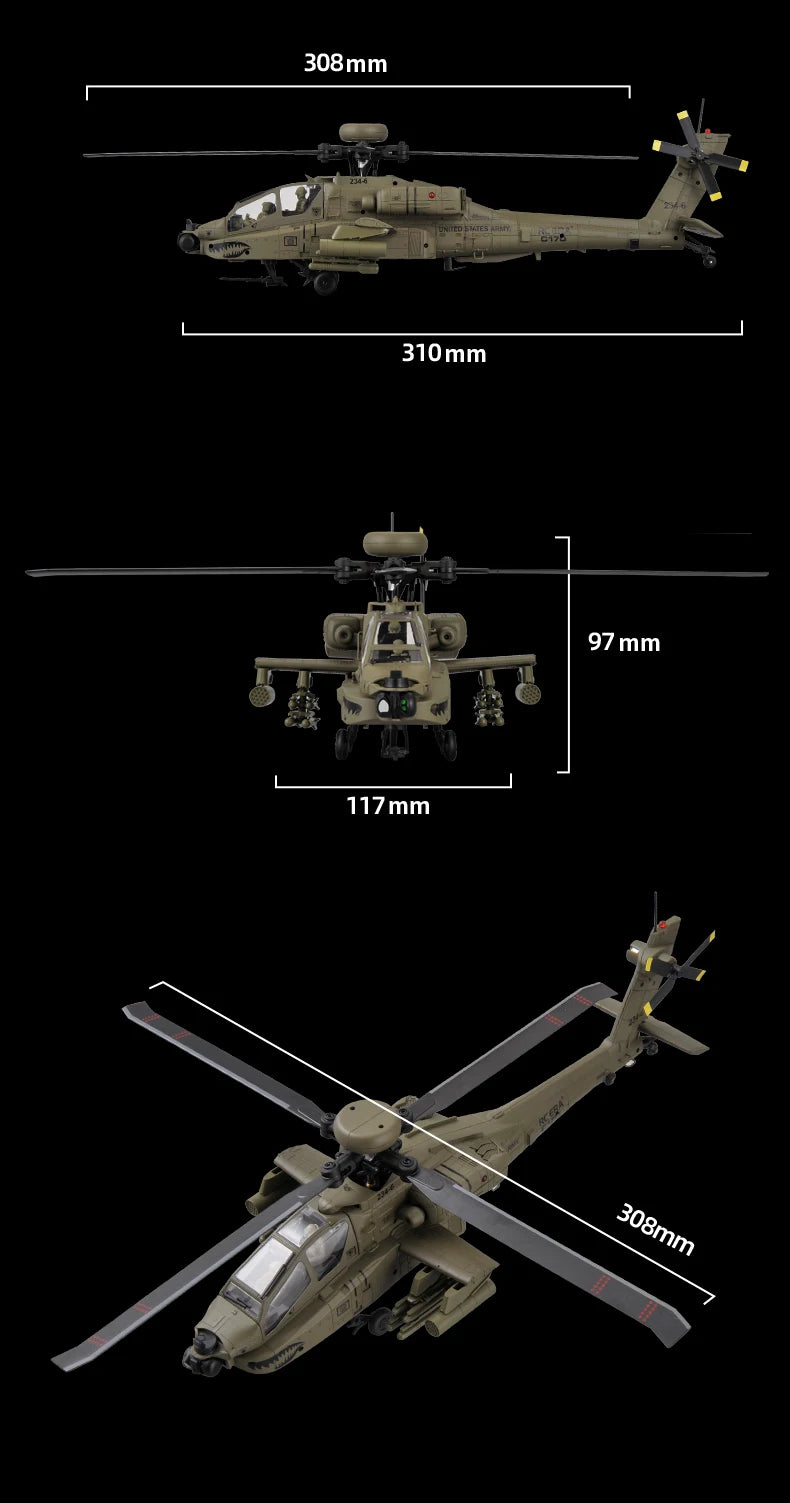 RC Helicopter C170 1:48 RC ERA Apache Remote Control Armed Helicopter Optical Flow Positioning 6CH Brushless Aircraft Model Toy