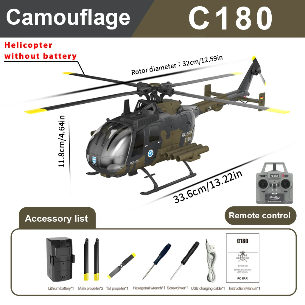 RC ERA C180 RC Helicopter 2.4G 6-Aixs Gyroscope 6CH Altitude Hold Optical Flow Brushless Remote Control Helicopter Toys For Kid