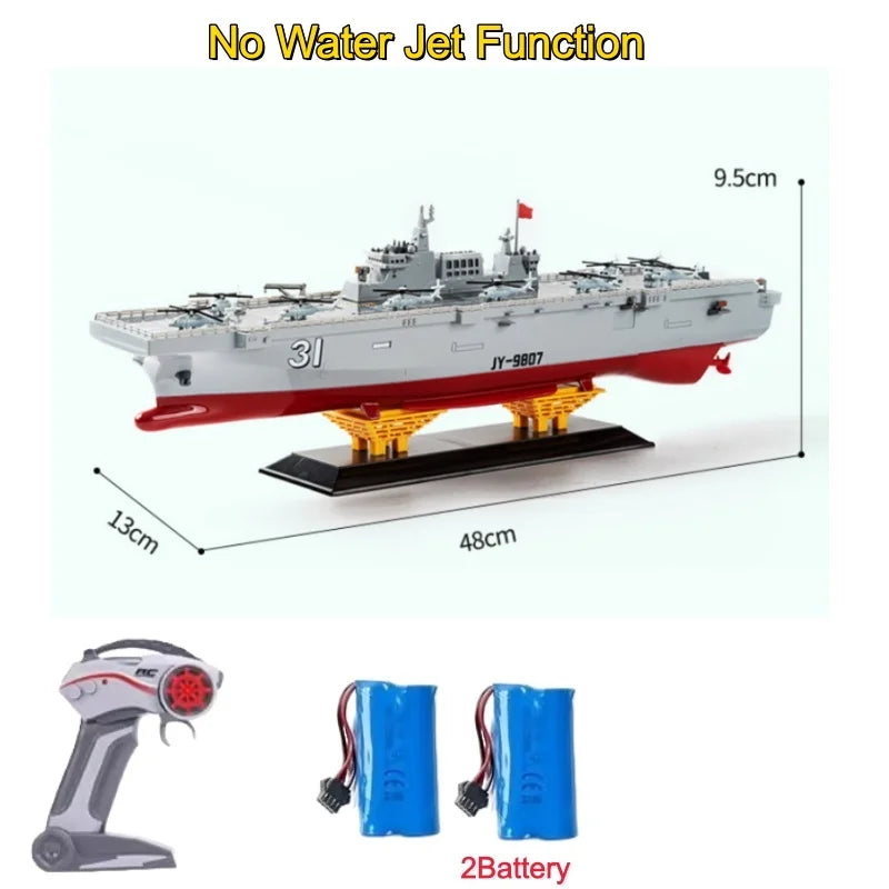 60CM Large RC Ship Simulation Destroyer Model Summer Water Spray Outdoor Toy For Kid Long Range Remote Control Ship Boy Gift