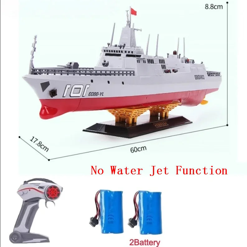 60CM Large RC Ship Simulation Destroyer Model Summer Water Spray Outdoor Toy For Kid Long Range Remote Control Ship Boy Gift