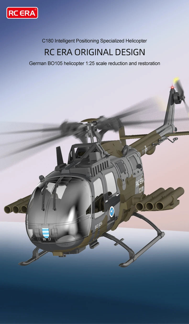 RC ERA 1:25 C180 RC Helicopter BO105 6CH Brushless with Optical Flow Positioning 3D Stunt Single Propeller No Aileron Plane Toys