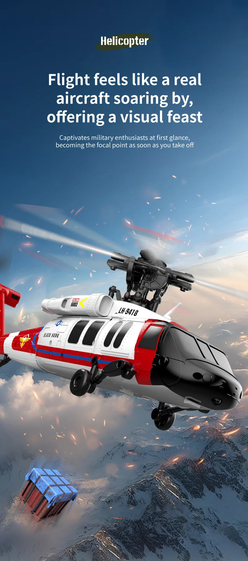 JJRC 6CH RC Helicopter UH-60L 6 Axes Aileron-free Design Fighter Jet With Brushless Motor One Key Takeoff 3D Roll Airlane Toy