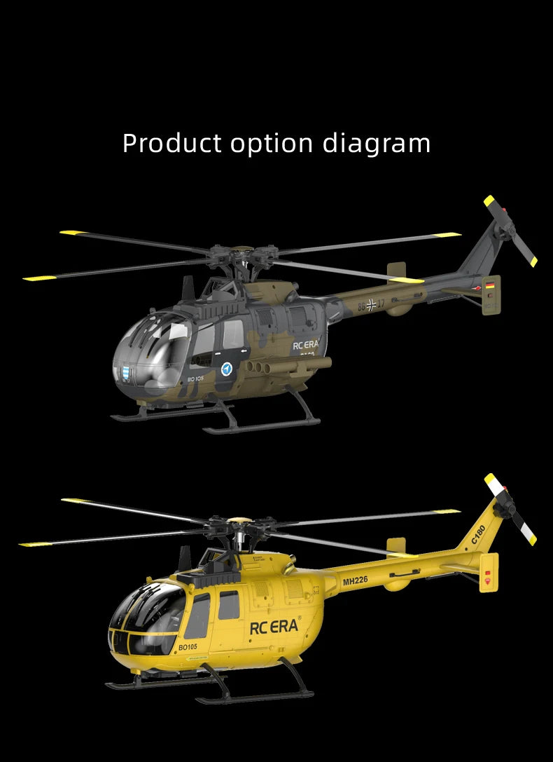 RC ERA 1:25 C180 RC Helicopter BO105 6CH Brushless with Optical Flow Positioning 3D Stunt Single Propeller No Aileron Plane Toys