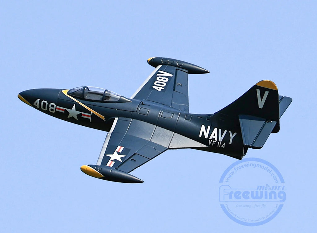 Freewing 64mm F9f-5 V2 Black Panther Edition Electric Channel Fighter Model Aircraft Rc Plane Toy Gift