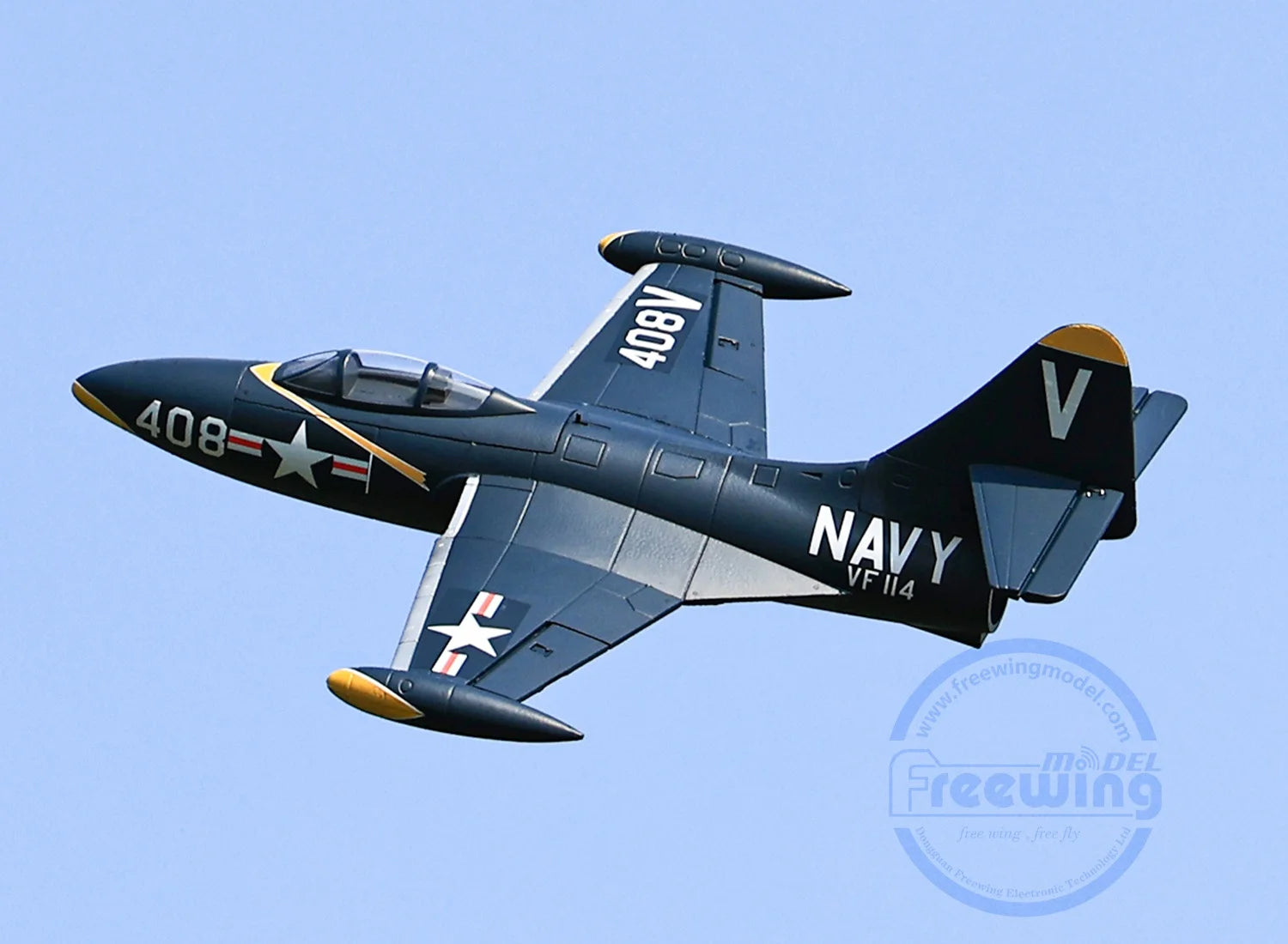 Freewing 64mm F9f-5 V2 Black Panther Edition Electric Channel Fighter Model Aircraft Rc Plane Toy Gift