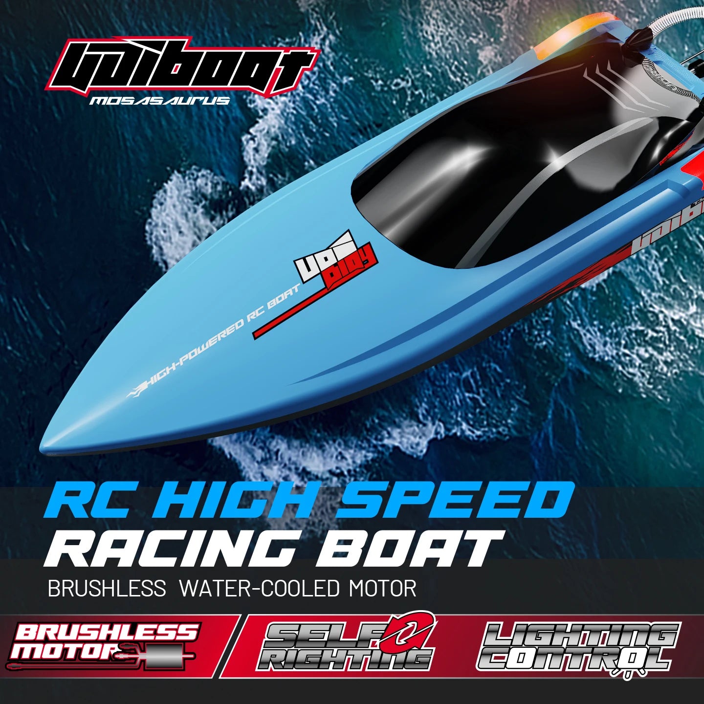 UDIRC High-Speed RC Racing Boat UDI025 Brushless Motor Self-Righting & Waterproof Hull for Lake, Pool, Outdoor Water Funll