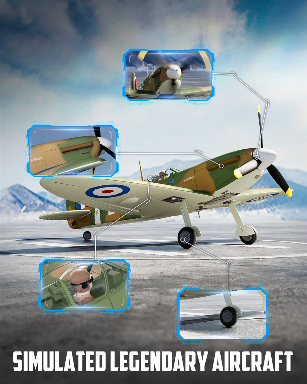 Volantex RC 500mm Spitfire 768-5 Ready to Fly RTF RC Plane Warbird with Brushless motor, 2.4G Transmitter & Receiver, Battery