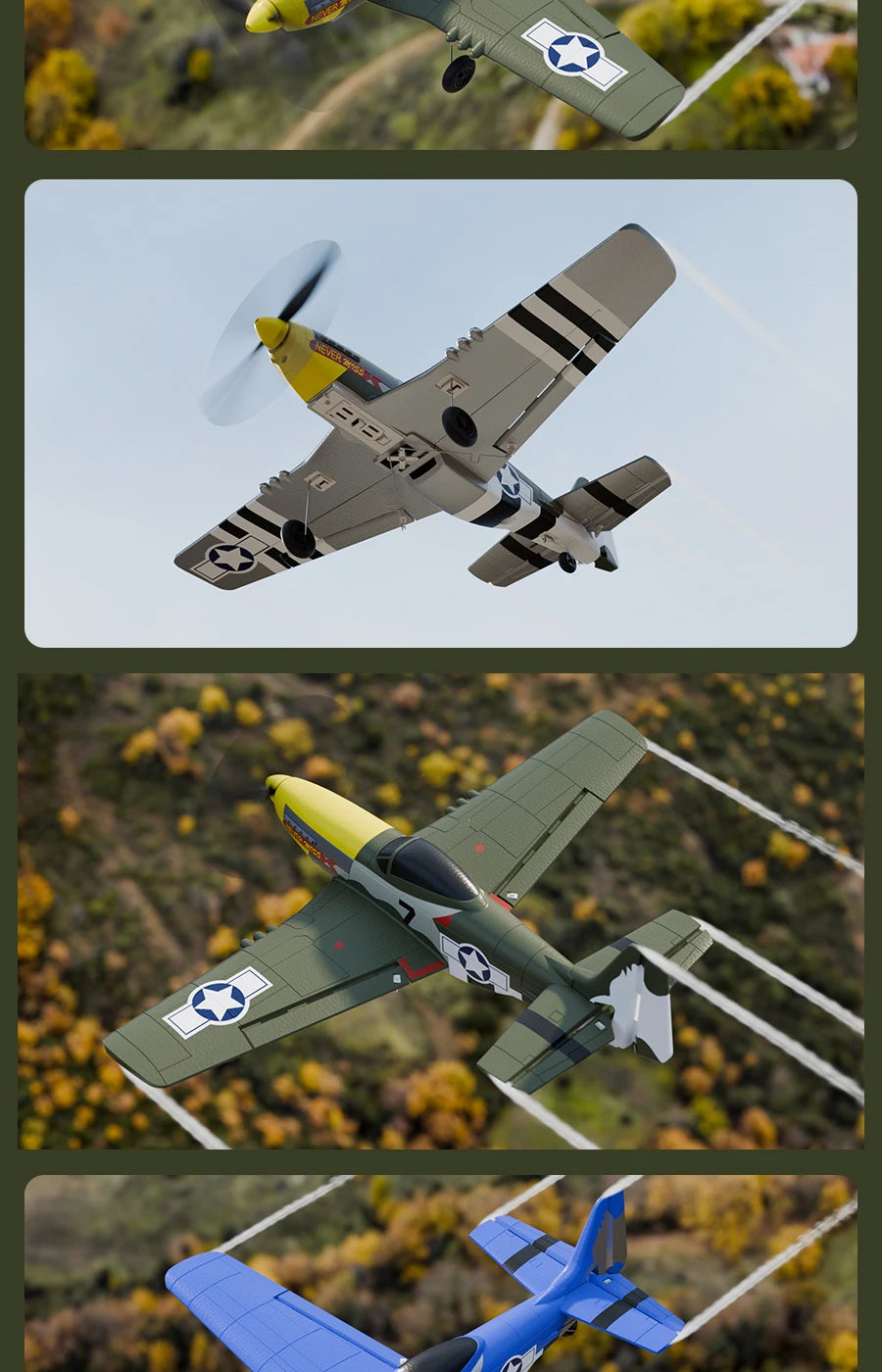 P51 Mustang RC Plane 2.4G 4CH 6 Axis EPP Foam 410MM Fixed Wingspan One Key Aerobatic RC Fighters Glider Toys Gifts