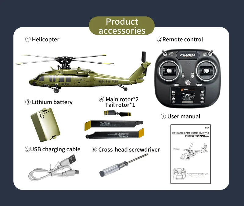 JJRC 6CH RC Helicopter UH-60L 6 Axes Aileron-free Design Fighter Jet With Brushless Motor One Key Takeoff 3D Roll Airlane Toy
