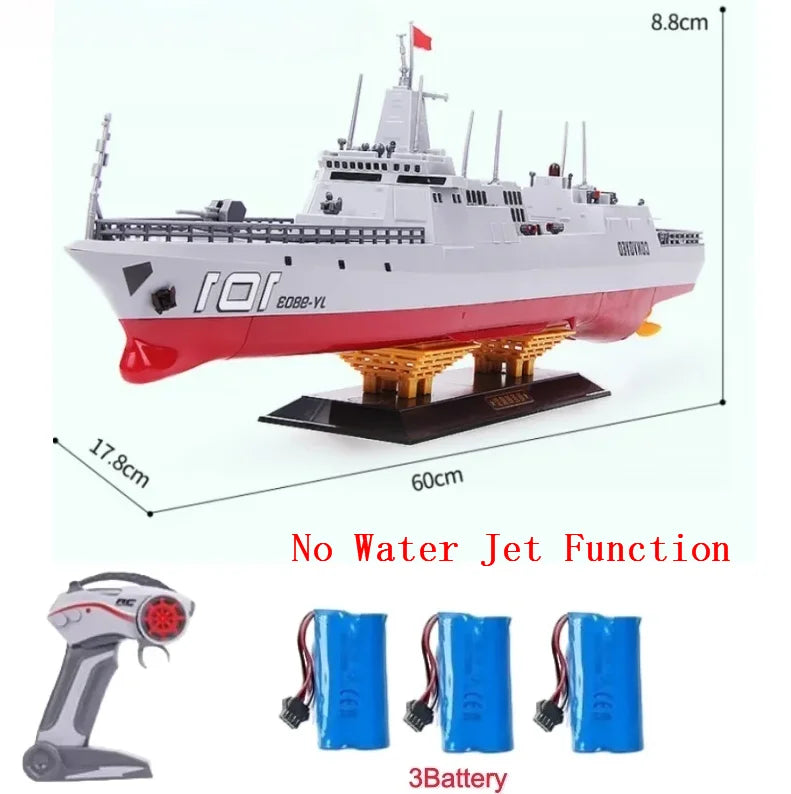 60CM Large RC Ship Simulation Destroyer Model Summer Water Spray Outdoor Toy For Kid Long Range Remote Control Ship Boy Gift