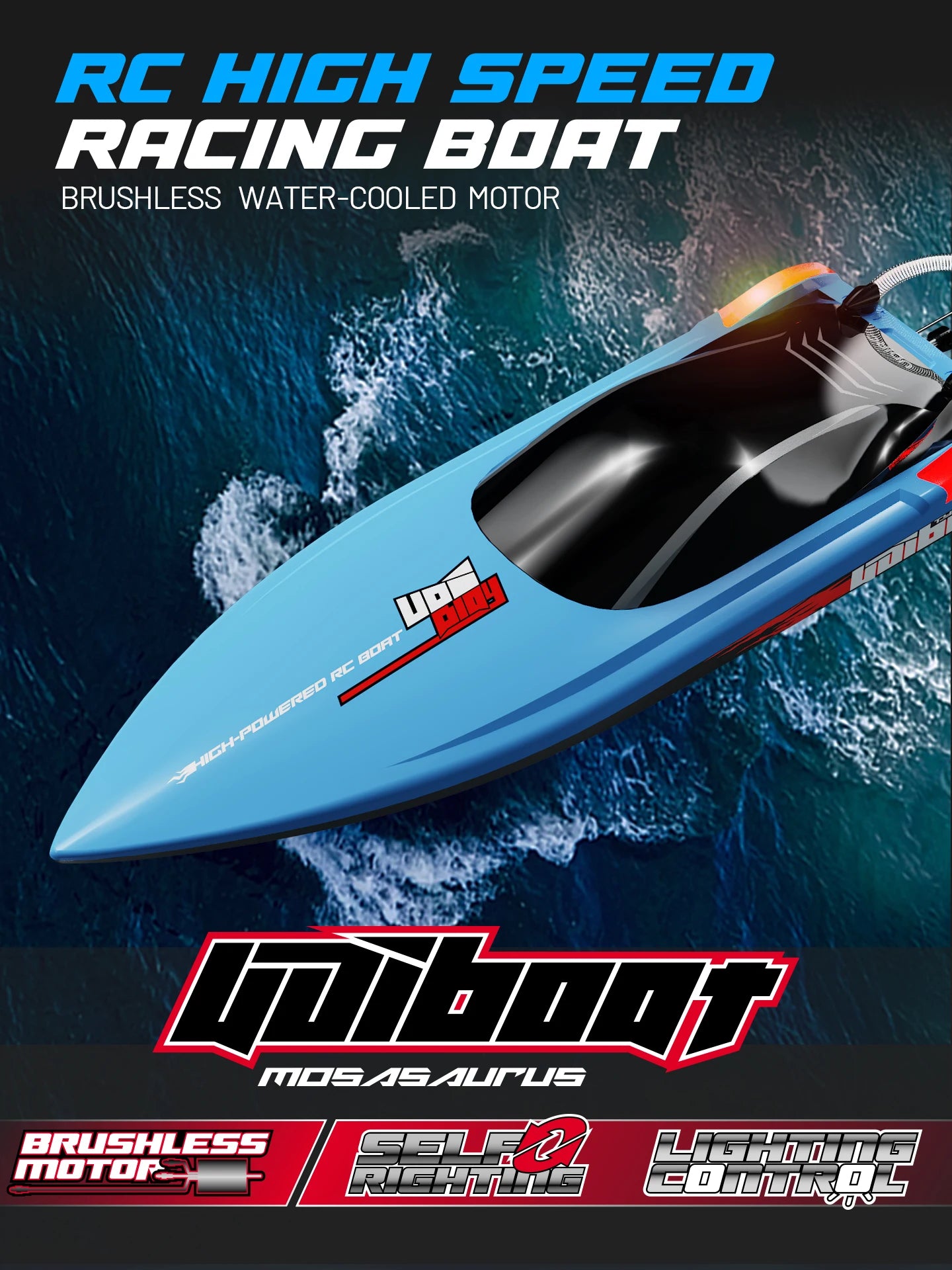 UDIRC High-Speed RC Racing Boat UDI025 Brushless Motor Self-Righting & Waterproof Hull for Lake, Pool, Outdoor Water Funll