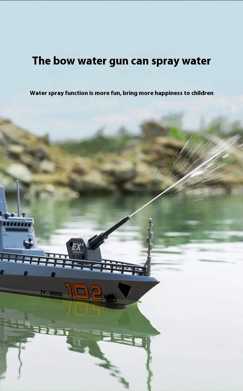 60CM Large RC Ship Simulation Destroyer Model Summer Water Spray Outdoor Toy For Kid Long Range Remote Control Ship Boy Gift