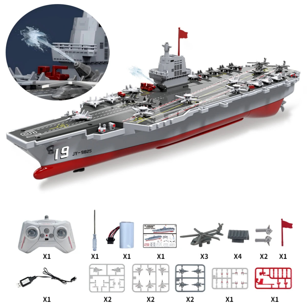 JJRC S19 RC Aircraft 2.4G Remote Control Battleship Boat RC Boat Auto Water Sensor Carrier Boat Toys Gift for Kids Boys