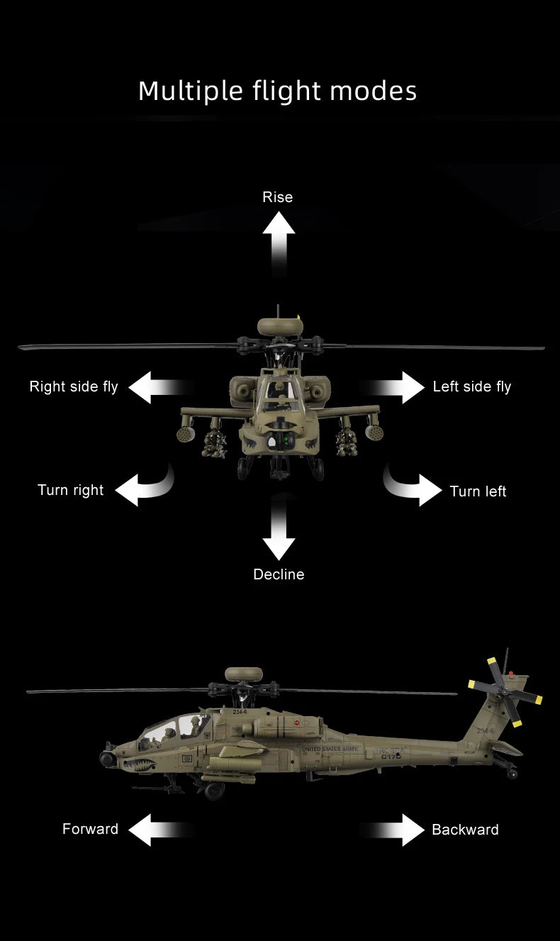 RC Helicopter C170 1:48 RC ERA Apache Remote Control Armed Helicopter Optical Flow Positioning 6CH Brushless Aircraft Model Toy