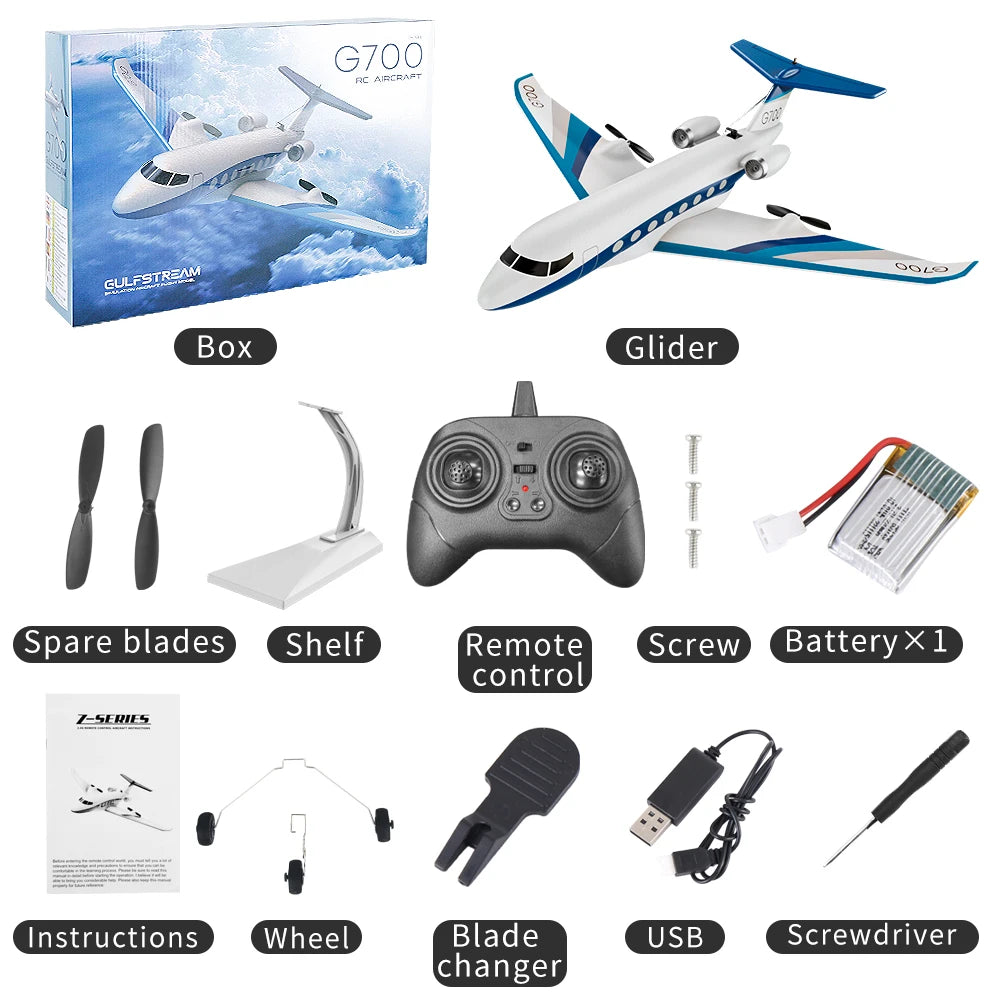 NEW G700 RC Plane Private Jet 3CH Remote Control Glider Gulfstream G700 RTF RTF 6-axis Gyro Stabilizer Airplane Toys Kids Adults