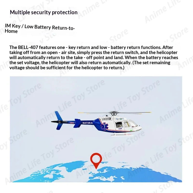 New Bell 407 Rc Helicopter Flywing 470 Scale Brushless RC Plane 4 Propellers 10CH With 4S 5000mAh RC Airplane Model Adults Gifts