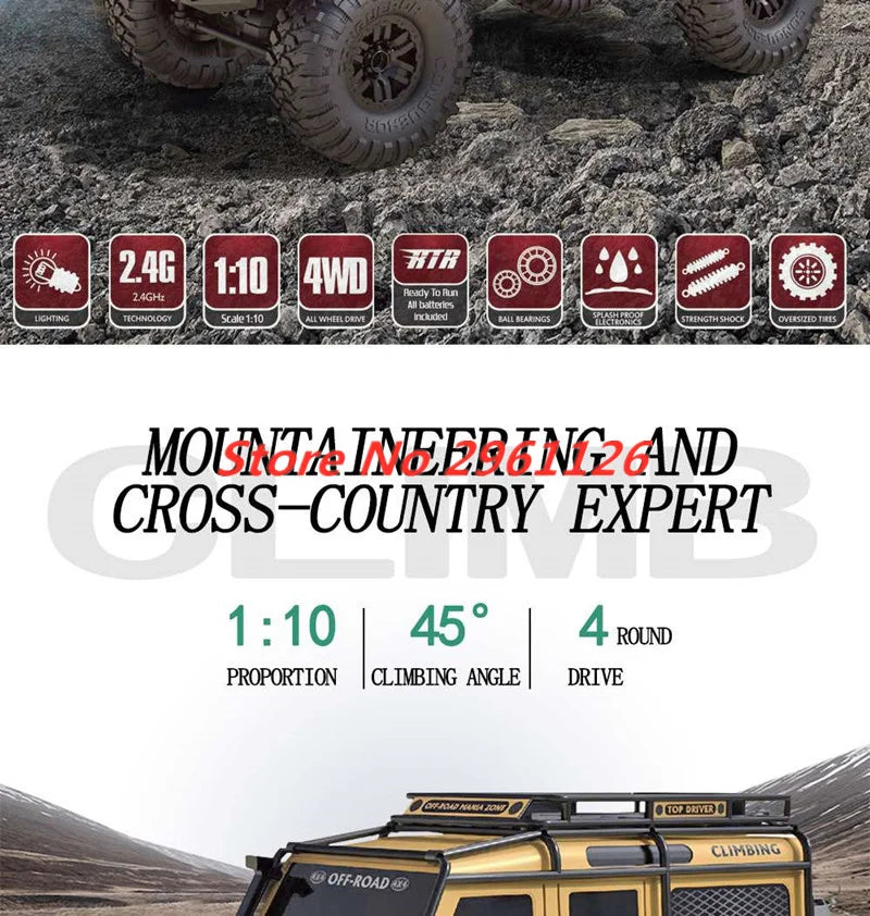 47CM Large RC Climbing Car 4WD 2.4G 1:10 Full Scale Multi-terrain Driving Remote Control Car Full Proportional Rock Crawler Toy