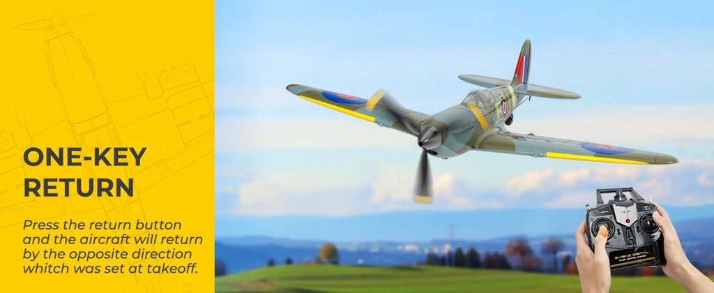 VOLANTEXRC Spitfire RC Plane - 4CH with Gyro, 3 Modes, 2 Batteries, 656ft Range, Ready to Fly for Beginners & Adults