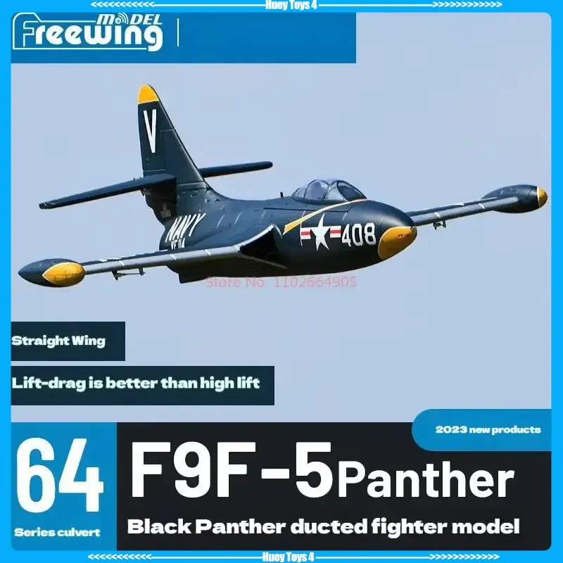 Freewing 64mm F9f-5 V2 Black Panther Edition Electric Channel Fighter Model Aircraft Rc Plane Toy Gift