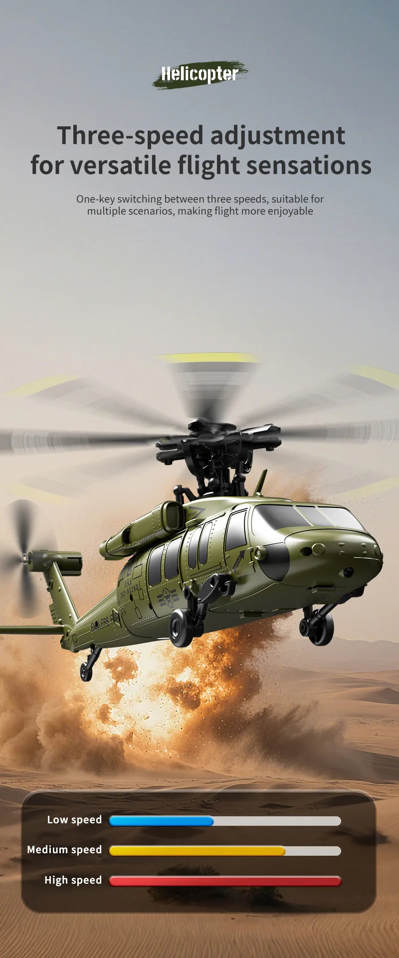 JJRC 6CH RC Helicopter UH-60L 6 Axes Aileron-free Design Fighter Jet With Brushless Motor One Key Takeoff 3D Roll Airlane Toy