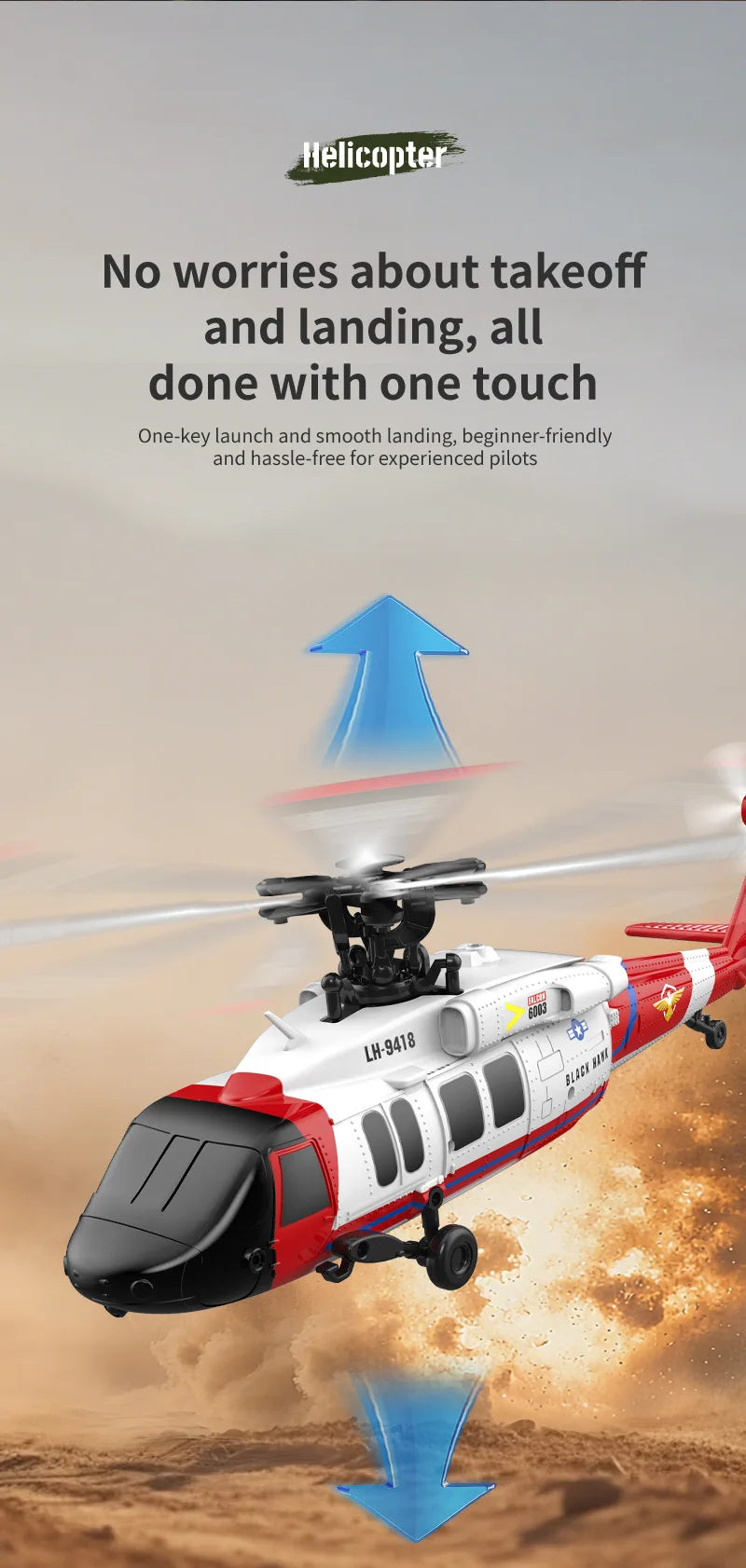 JJRC 6CH RC Helicopter UH-60L 6 Axes Aileron-free Design Fighter Jet With Brushless Motor One Key Takeoff 3D Roll Airlane Toy